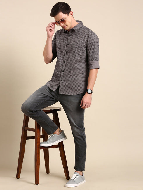 Grey Printed Full Sleeves Shirt